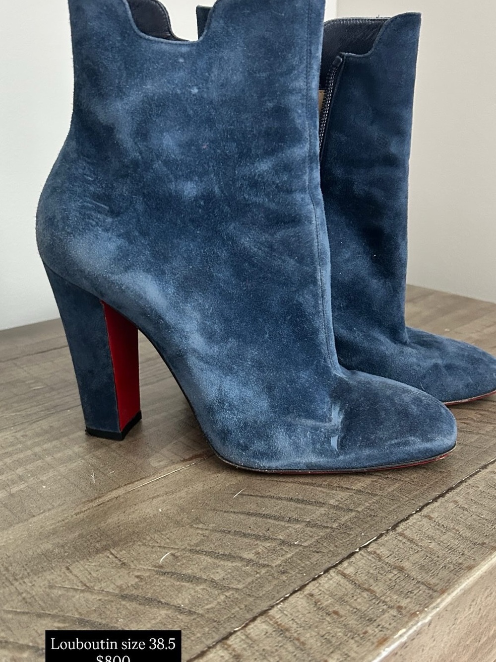 Christian Louboutin Navy Suede Block Heel Ankle Boots